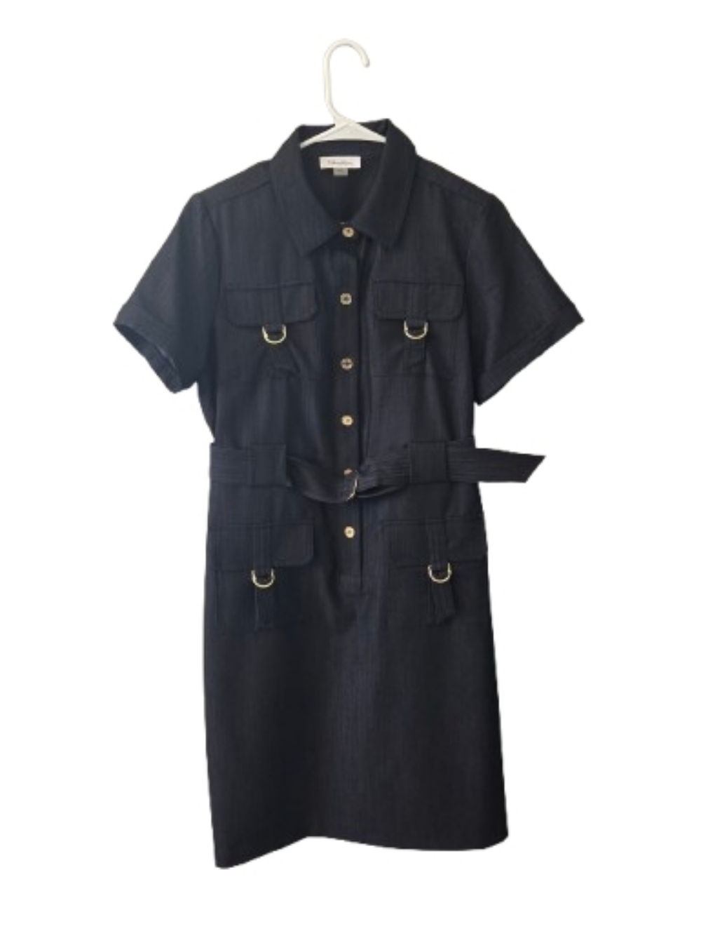 Calvin Klein Dress Women's Old Money Military Safari Belted Button Down Size 12